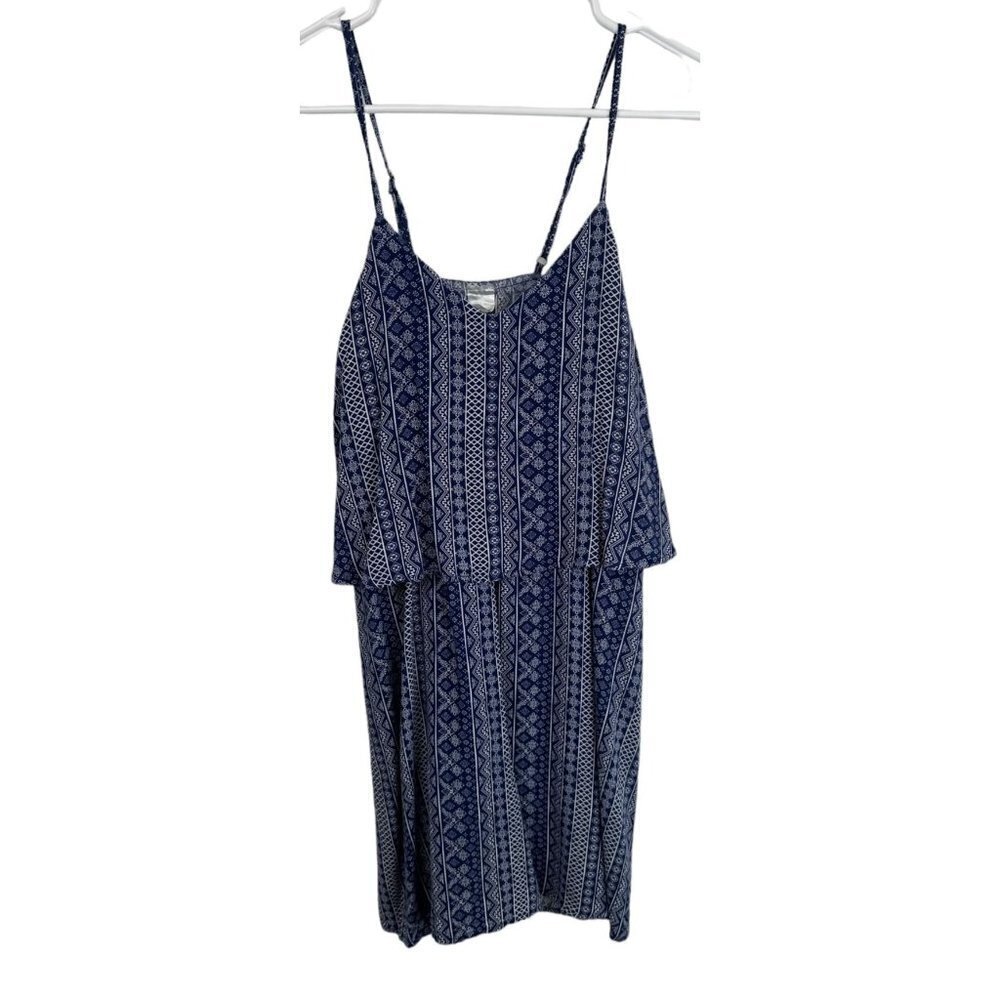 West Loop Navy blue geometric halter mini dress, spaghetti straps, size‎ M
